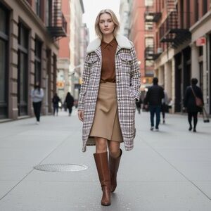 209 West Penny Lane Plaid Faux Fur Coat NWT • Vintage Inspired • Mid Length